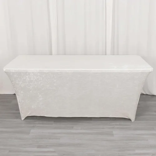 Vista 13 de Efavormart Cubierta de Mesa Rectangular Ajustada Elástica de Terciopelo Aplastado Beige de 6 pies