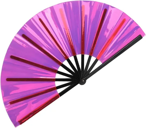 Vista 8 de Ventilador de mano plegable grande para hombres y mujeres, ventilador holográfico para mujeres, fiesta de baile, festivales, Halloween, EDM