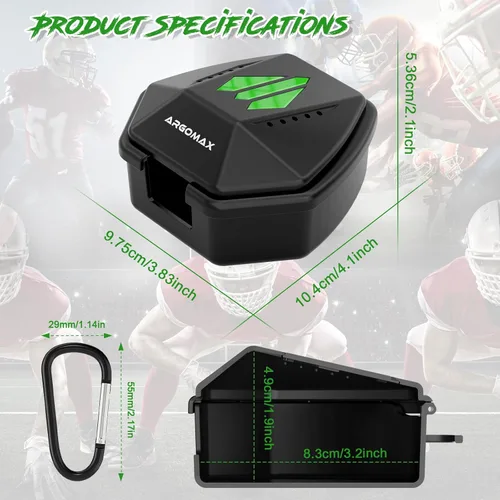 Vista 2 de ARGOMAX Funda protectora bucal con clip para fútbol y lacrosse, negro+verde Negro y verde