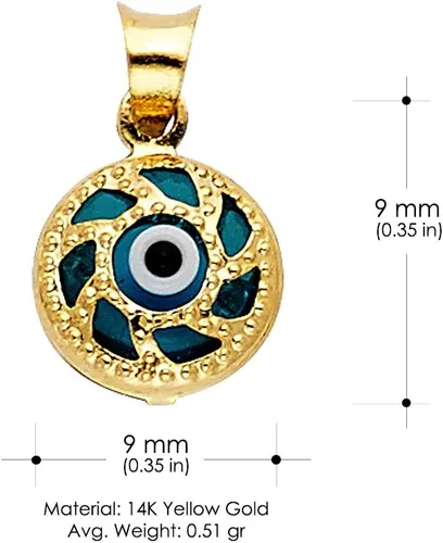 Vista 3 de Colgante de oro amarillo de 14 quilates con dije de mal de ojo con cadena de 0.031 in