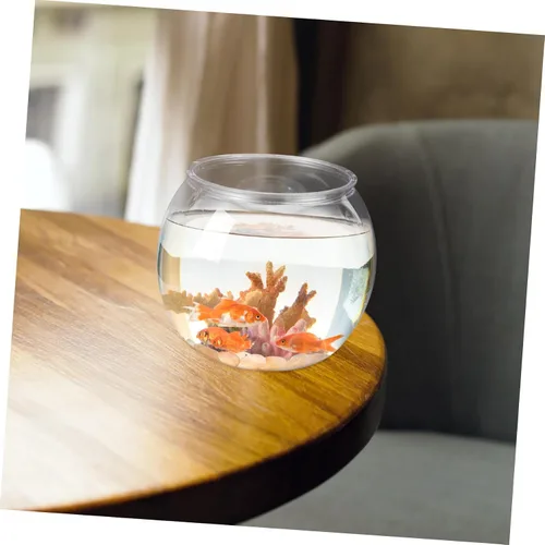 Vista 5 de Hemobllo Tanque de peces redondo transparente Jarrón hidropónico de plástico pequeño tanque de peces tanque de terrario Betta Fish Bowl Plantador