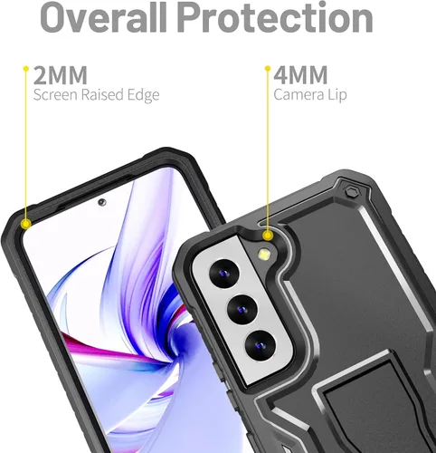 Vista 2 de FITO Funda para Samsung Galaxy S22, doble capa a prueba de golpes resistente para teléfono Samsung S22 5G con protector de pantalla, soporte Negro