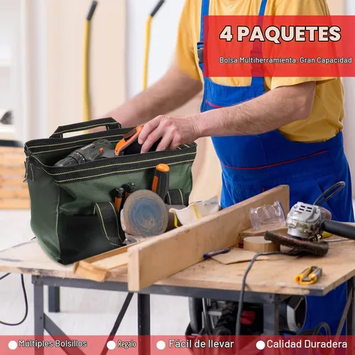 Vista 4 de Bolsa de herramientas de 4 piezas con base moldeada resistente al agua, múltiples bolsillos, bolsa de herramientas de boca ancha, organizador