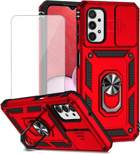 Vista 8 de Funda para Galaxy A13 4G/Samsung A13 LTE 4G SM-A135F con protector de pantalla de vidrio templado y cubierta de cámara deslizante, anillo magnético