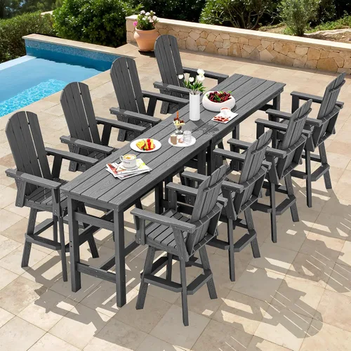 Vista 25 de SERWALL Silla de bar Adirondack giratoria de HDPE, taburetes de bar giratorios para exteriores, silla Adirondack de balcón para bistro, piscina Negro