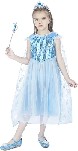 Vista 9 de Kantenia Sequin Little Girl Princess Dress Halloween Cosplay Costume Birthday Fancy Party Dress Up Outfits Age 2-12 Years