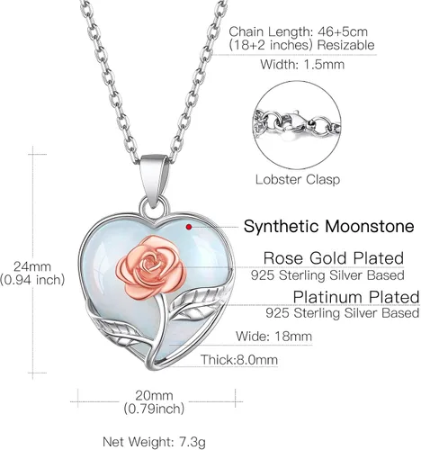 Vista 7 de Suplight - Collar con dije de piedra natal genuina de plata de ley 925 con forma de corazón y pera para mujer (con caja de regalo)