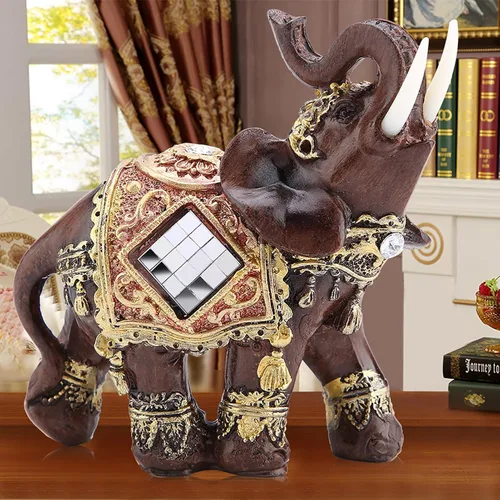 Vista 4 de Hilitand Estatua de elefante de riqueza, escultura de Feng Shui, figura de grano de madera para el hogar, decoración de escritorio, regalo (M)