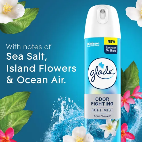 Vista 4 de Glade Ambientador en espray para habitación, aroma Olas de agua, combate el olor para ofrecer una frescura duradera, 8 onzas, 2