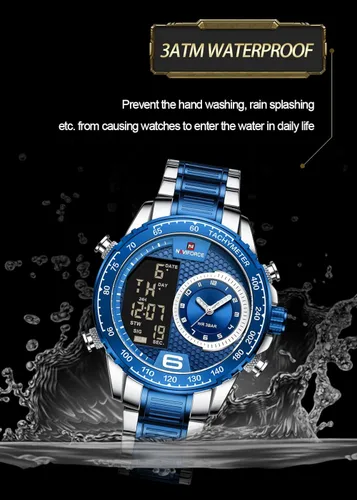 Vista 5 de NAVIFORCE Reloj para hombre reloj de cuarzo digital de doble pantalla multifuncional de acero inoxidable