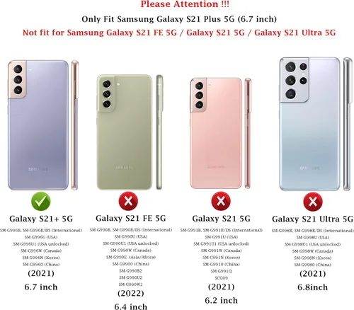 Vista 2 de Funda para Samsung Galaxy S21 Plus con cubierta para lente de cámara, protector de pantalla HD, probado contra caídas de grado militar, soporte