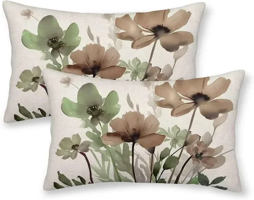 Vista 17 de AEIOAE Juego de 2 fundas de almohada florales azules y marrones de 16 x 16 pulgadas, fundas de almohada decorativas de flores de acuarela