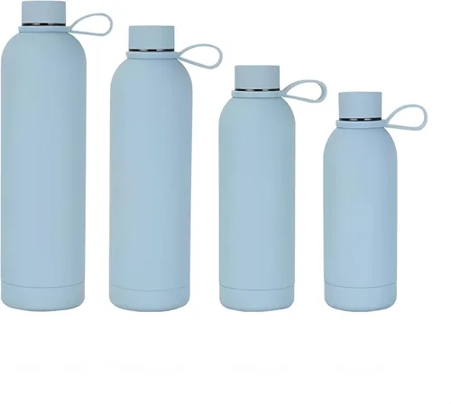Vista 7 de Botella de agua deportiva de boca estrecha con aislamiento de doble pared de acero inoxidable con asa, frasco de vacío en forma de cola (negro)