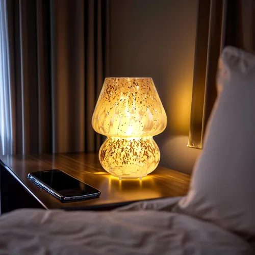 Vista 6 de Lámpara de mesa inalámbrica de cristal con forma de hongo para dormitorio, lámparas de mesita de noche de escritorio pequeñas para sala de estar