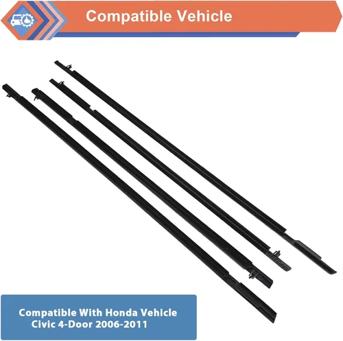 Vista 3 de 4 unidades de cinturón de sellado para ventana de puerta exterior de automóvil compatible con Honda Vehicle Civic 2006-2011, repuesto #72410-SNA-A01