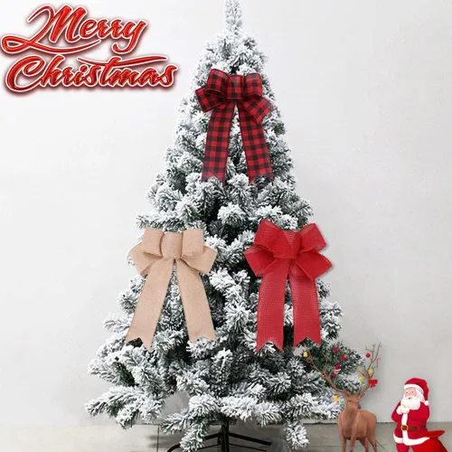 Vista 2 de Ochine Decoración para árbol de Navidad, lazo decorativo para árbol de Navidad, tiras decorativas, cinta, búfalo, arpillera, rojo y negro, lazo