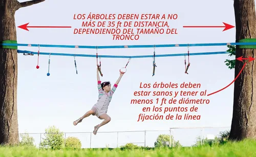 Vista 4 de Carrera de obstáculos doble ninja slackline, 80 pies, barras de mono, niños