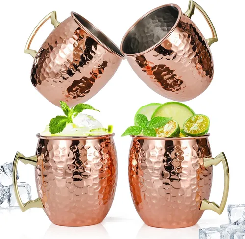 Vista 8 de Amrules Tazas Moscow Mule, 16 OZ Taza Mule Negra Martillada con Forro de Acero Inoxidable 304 y Asa de Latón, para Bebidas Frías, Cerveza, Vino