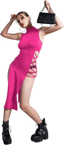 Vista 4 de Verdusa Vestido midi ajustado sin mangas con cuello alto cruzado para mujer