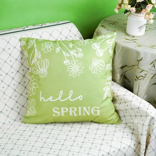 Vista 5 de ONWAY Juego de 2 fundas de almohada primaverales de 18 x 18 pulgadas, decoración floral de Hello Spring, para exteriores, patio, funda de cojín