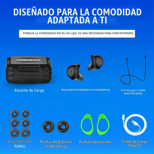 Vista 6 de PROHEAR EP03 - Auriculares Bluetooth de Protección Auditiva - OSHA 25dB NRR, Verdaderamente Inalámbricos, Resistente con 2 Micrófonos ENC