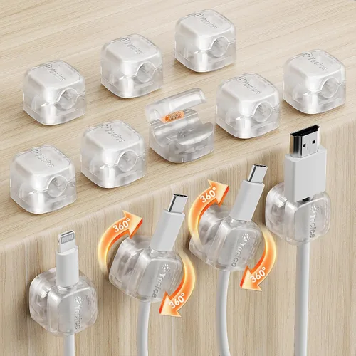 Vista 11 de Paquete de 6 organizadores de cables giratorios, clips de cable de resorte, soporte de cable de gestión de cables de escritorio, clips adhesivos