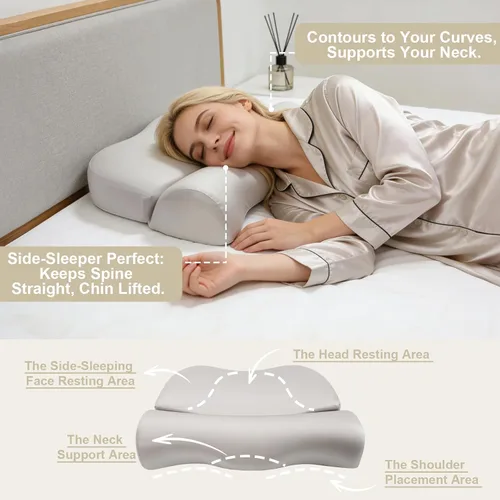 Vista 3 de vocheer Almohada cervical para el cuello para respirar suavemente, almohadas refrescantes de espuma viscoelástica para dolor de cuello y hombros