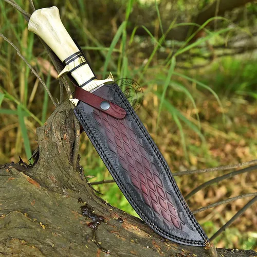 Vista 9 de Cuchillo de caza Bowie de acero de Damasco hecho a mano, cuchillo de supervivencia y caza de hoja fija, camping, bushcraft, regalo para hombres