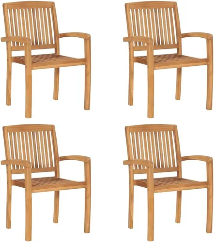 Vista 2 de Stacking Patio Chairs with Cushions 4 pcs Solid Teak Wood Outdoor Patio Chair Lawn Sillas para Comedor Kitchen Table Chairs for Study Courtyard
