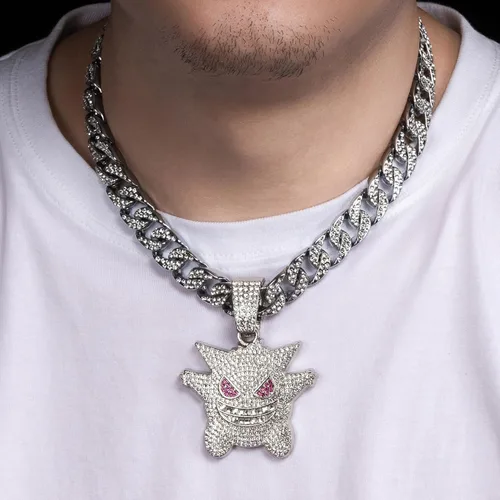 Vista 2 de Miami - Cadena de eslabones cubanos para hombre chapada en oro plateado y brillante, cadena de diamantes para hombres y mujeres, cadena helada