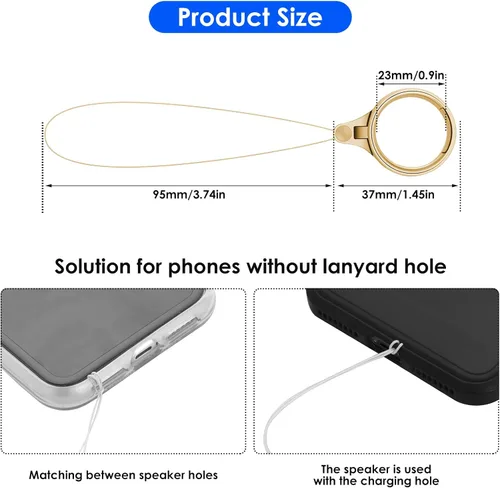 Vista 2 de Cobee Correas de anillo para teléfono celular, 4 soportes para anillos de dedo con soporte y cordón (plata, oro, negro, oro rosa)