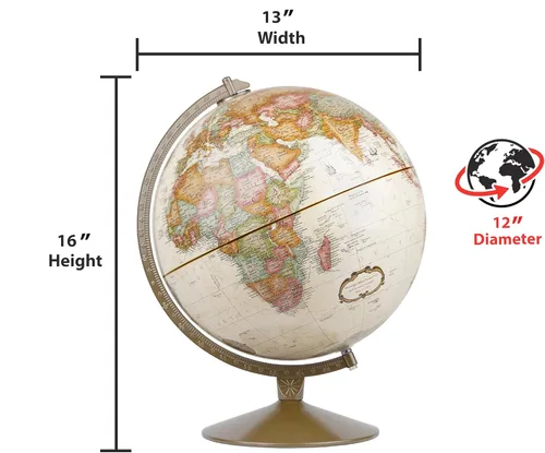 Vista 4 de Replogle Globos Franklin World Globe, océano antiguo, 12 pulgadas de diámetro, relieve elevado (relieve tridimensional para cordilleras). Este globo