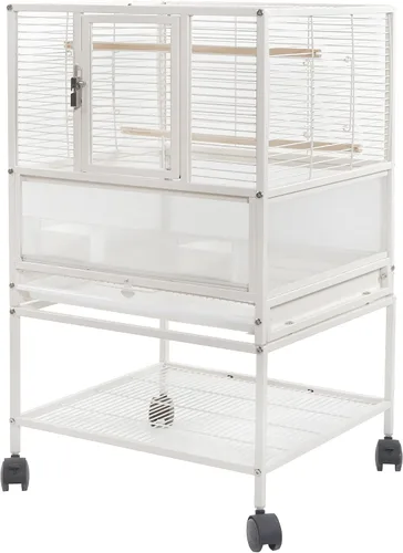 Vista 2 de Jaula apilable para pájaros de cría con deflector a prueba de salpicaduras, soporte rodante con ruedas, para pajareros, canarios, cacatúas