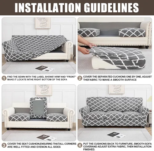 Vista 6 de SearchI Funda elástica para sofá, funda para sillón de 2 piezas con funda de cojín separada para silla, protector de muebles lavable para sala