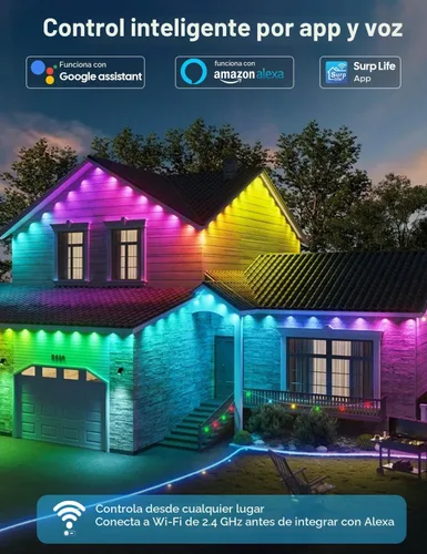 Vista 2 de EcoNour Luces LED RGB permanentes para exteriores de 50 pies Luces LED inteligentes impermeables para aleros con aplicación y control remoto