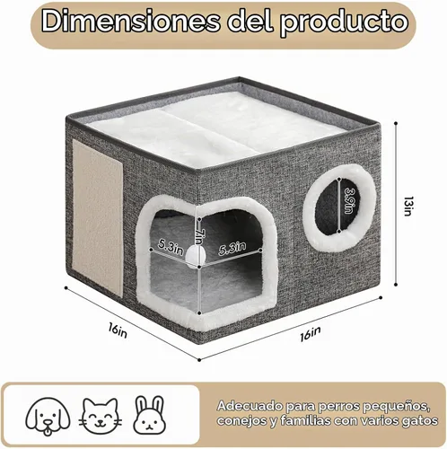 Vista 4 de Camas para gatos de interior, cama grande para gatitos con Gris