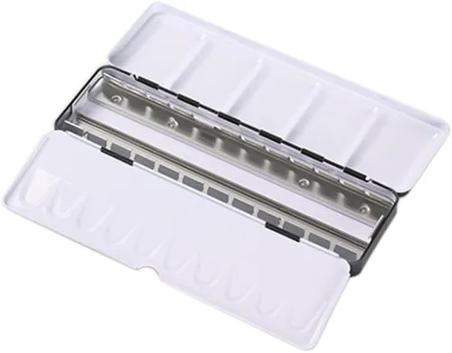 Vista 11 de Jinberry Lata de acuarela de metal con paleta de mezcla plegable, paleta de acuarela vacía multifuncional con sartenes, paleta de bandeja de pintura