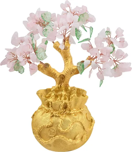 Vista 8 de mookaitedecor Árbol de dinero de cristal de 7 chakras con base de bolsa de dinero dorada, adorno de bonsái de árbol de Feng Shui para decoración
