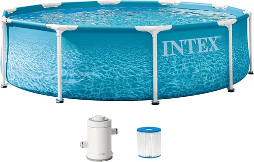 Vista 10 de Intex 28206EH Piscina grande redonda sobre el suelo con paredes laterales reforzadas y marco de metal para patio trasero o uso al aire libre, 10
