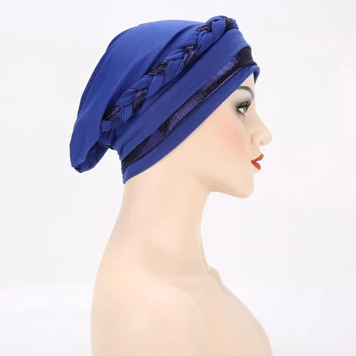 Vista 5 de Turbante para mujer Pañuelo de cabeza trenzado brillante sedoso trenzado para quimioterapia para la cabeza de cáncer