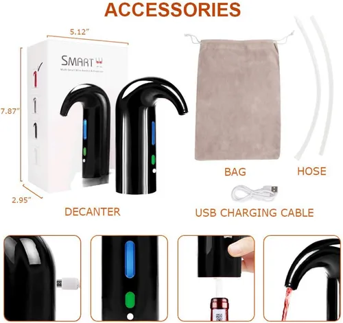 Vista 5 de Aireador de vino eléctrico, dispensador de vino, vertedor de vino con aireación y decantación, accesorios para vino tinto y blanco, regalos de vino