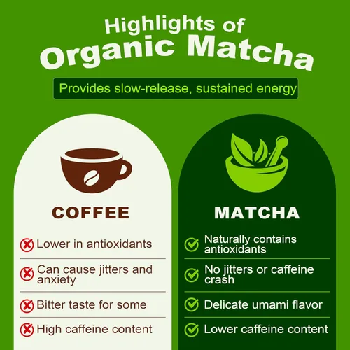 Vista 7 de Polvo de matcha orgánico, 18 onzas, bebidas naturales, té puro en polvo, certificación orgánica y sin OMG, para café con leche, batidos, horneado