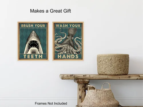 Vista 5 de Decoración de baño para niños, decoración de pared de baño, arte de pared de baño de pulpo, decoraciones de baño, impresión náutica de tocador