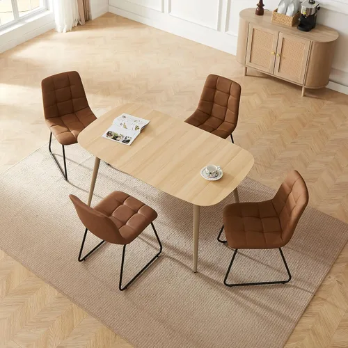 Vista 47 de HIPIHOM Mesa de comedor moderna de granja de 47.2 pulgadas, mesa de comedor rectangular de madera con patas de metal para 4 personas para comedor
