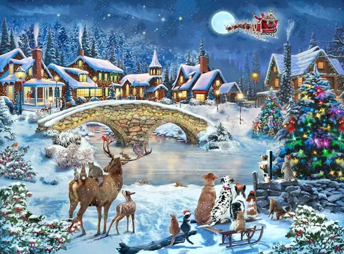 Vista 9 de Rompecabezas de 500 piezas para adultos, rompecabezas grande de 27 x 20 pulgadas, decoración de Papá Noel de invierno para fiestas familiares
