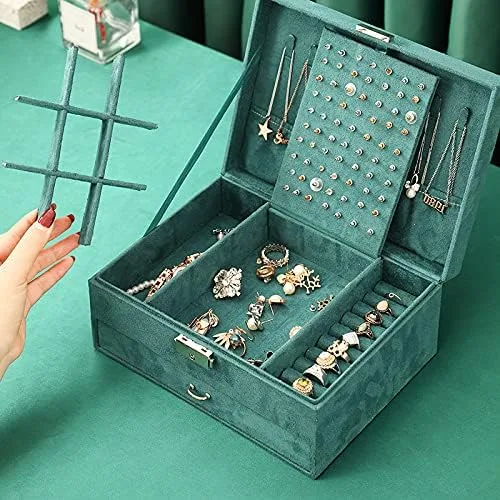 Vista 5 de ProttyLife - Joyero para mujer organizador de joyas de viaje organizador de joyas de 3 niveles caja de joyería para niñas caja de joyería
