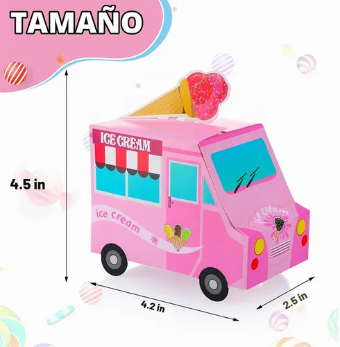 Vista 2 de Tenare 20 piezas de centros de mesa de helado para mesas, cajas de recuerdo con forma de camión, cajas de aperitivos para helado, contenedor