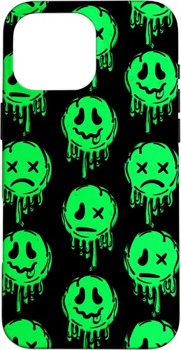 Vista 19 de Melting Happy Face Smile Trippy Sad Face Graffiti Green Case for iPhone 17