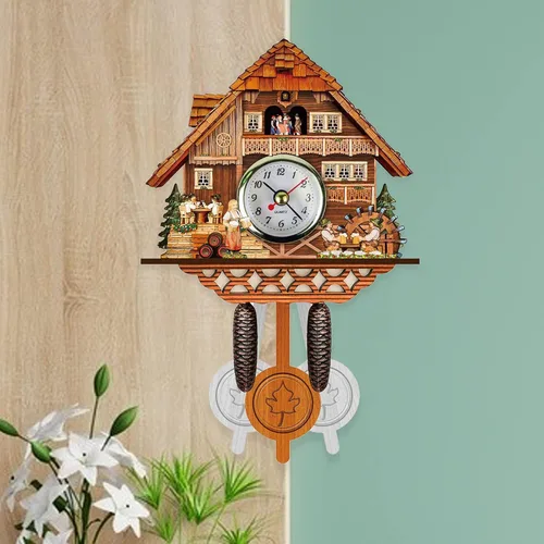Vista 4 de LAPUTA Reloj de pared de madera preciso reloj colgante de madera estilo nórdico antiguo adornos decorativos para sala de estar 10
