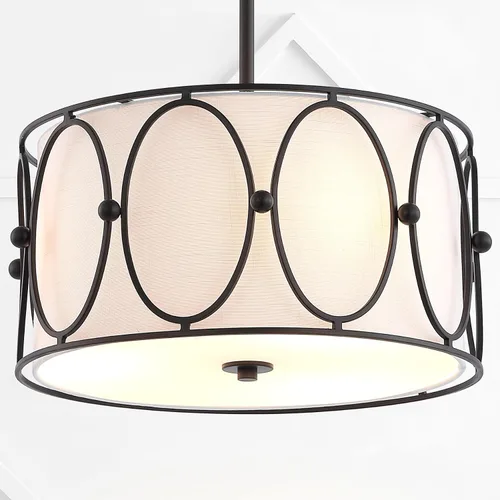 Vista 2 de JONATHAN Y Lámpara colgante de 3 luces LED de bronce aceitado/blanco de 19 pulgadas, lámpara colgante moderna con pantalla de tambor de lino blanco